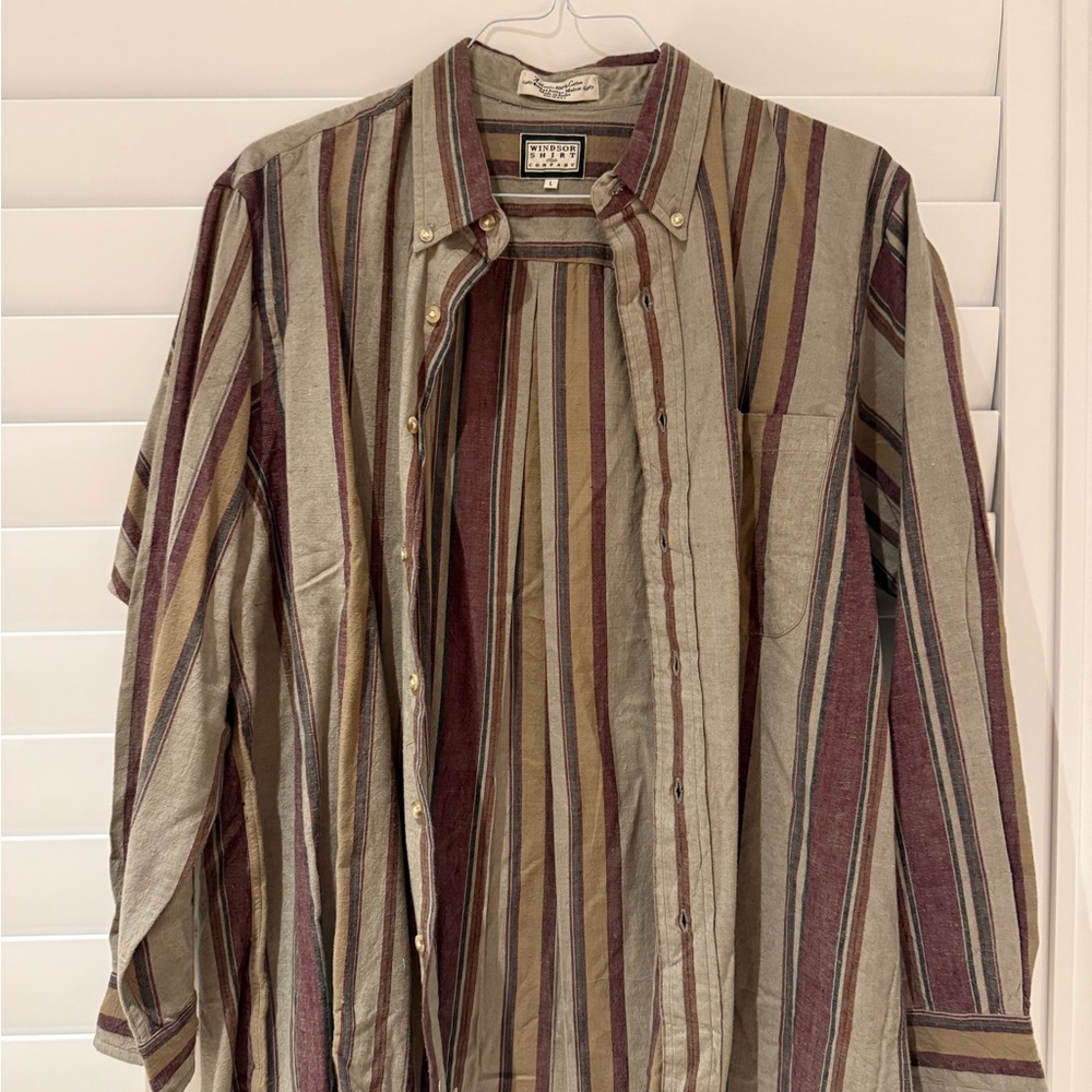 Windsor Cotton Shirt with Red and Tan Stripes